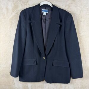 Pendleton Classic Women's Black 100% Virgin Wool Blazer 12 Gold Button Business